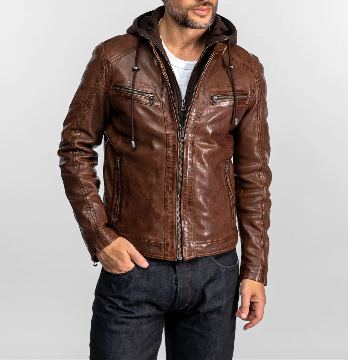 BISHOP – Blouson vintage en cuir d'agneau cognac | Daytona 73