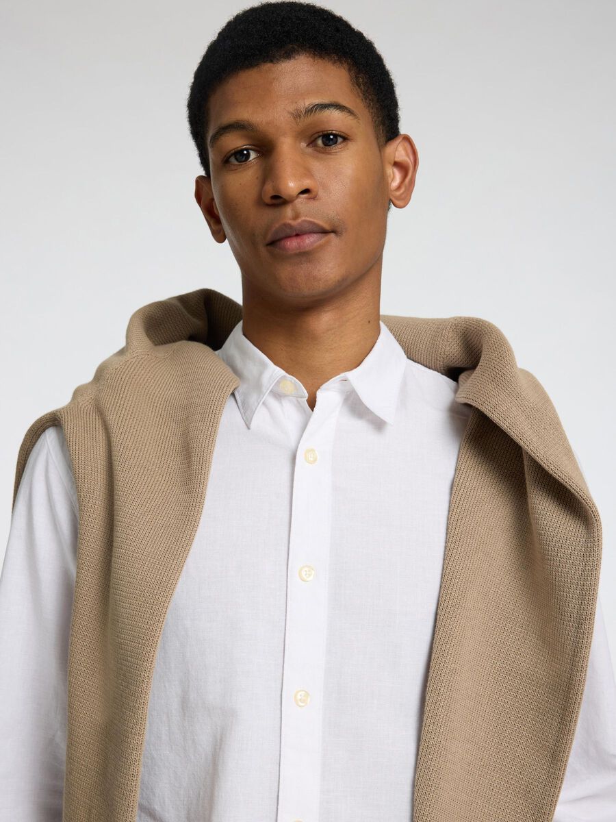 Chemise manches longues en lin mélangé Selected blanc