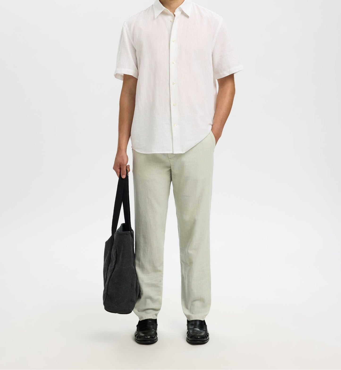 pantalon Brody en lin mélangé Selected Aqua grey