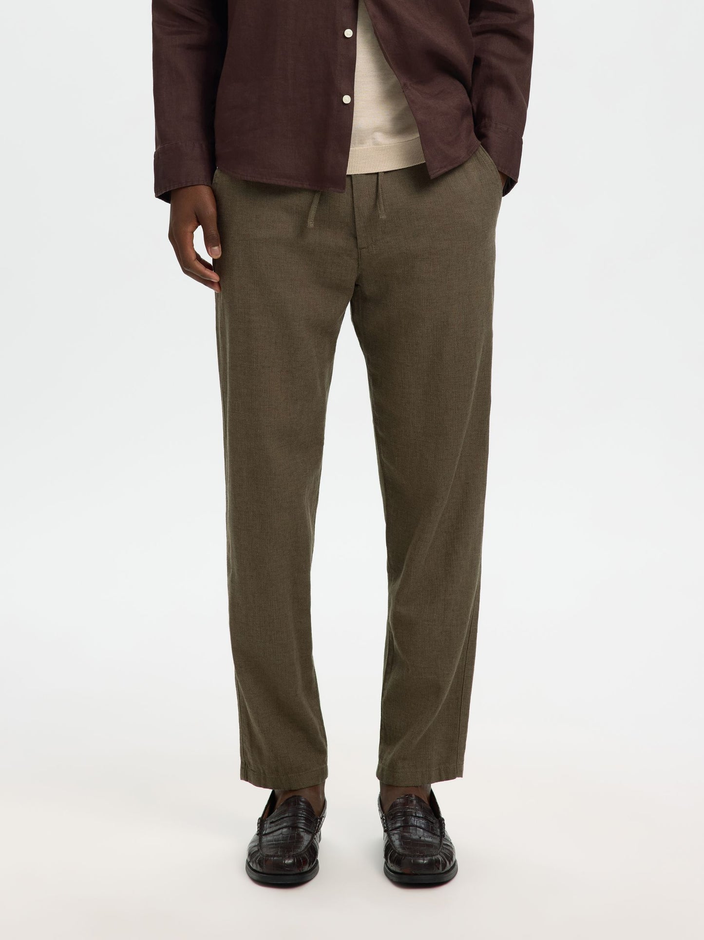 pantalon Brody en lin mélangé Selected Dark Kaki