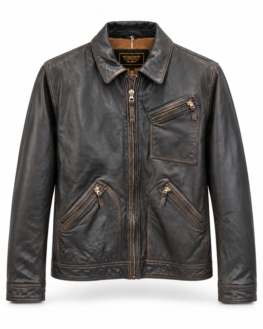 Blouson cuir homme Daytona – Agneau vieilli noir