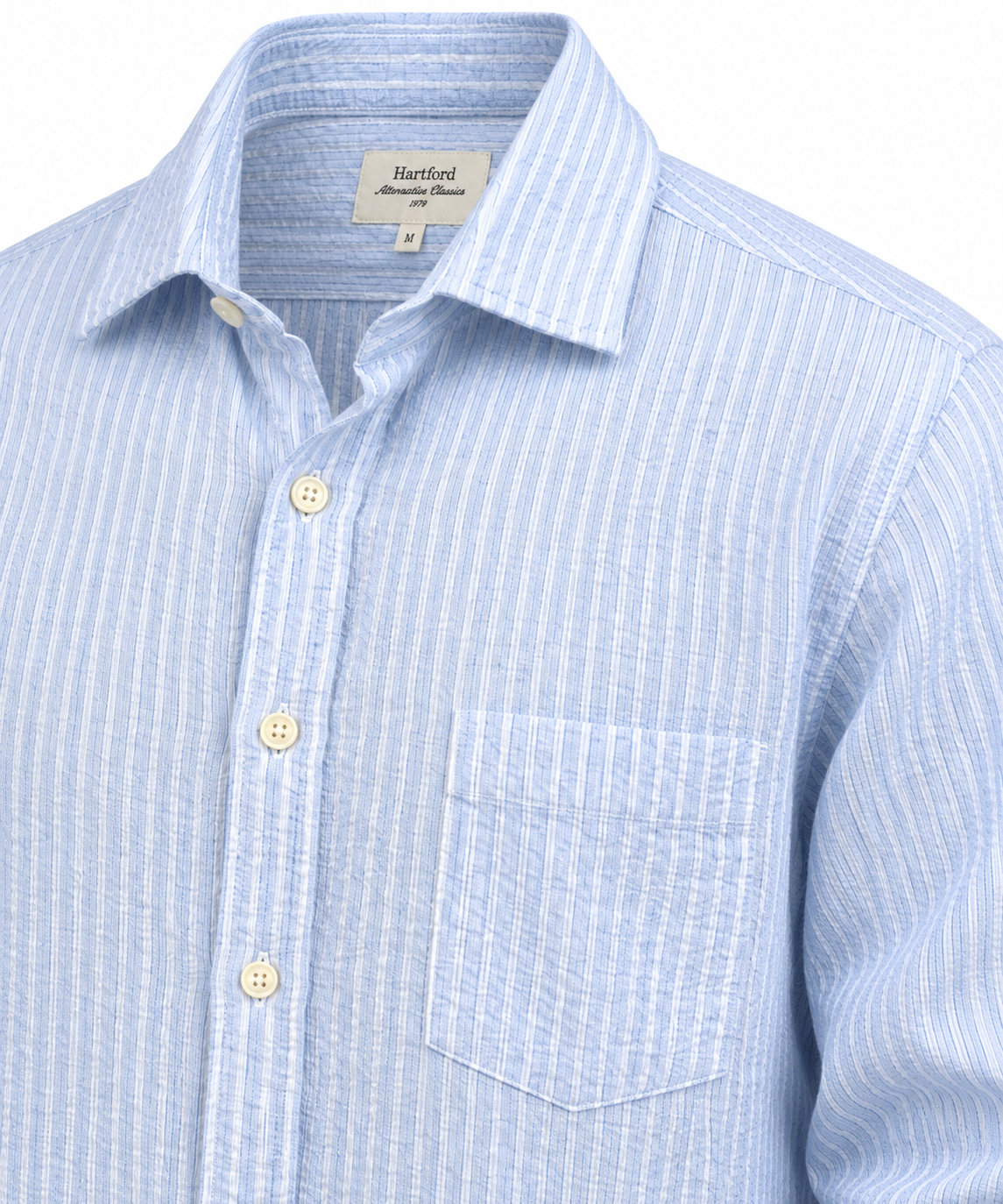 Chemise Paul en seersucker rayé bleu ciel – Hartford