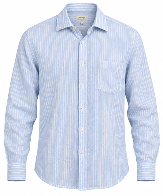 Chemise Paul en seersucker rayé bleu ciel – Hartford
