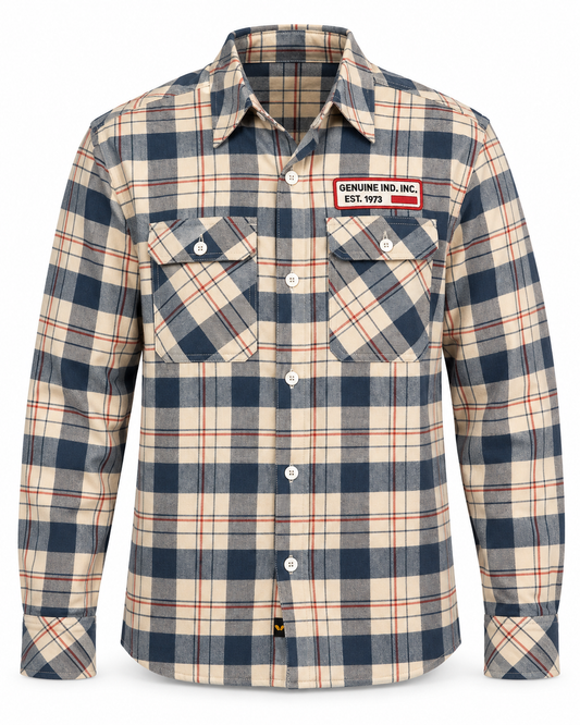Chemise MELVIN homme en flanelle à carreaux bleu et beige vue de face