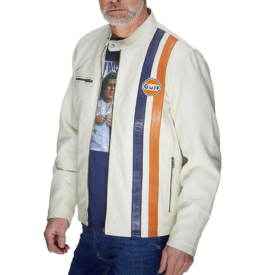 Veste Cuir Gulf Roadmaster ecru