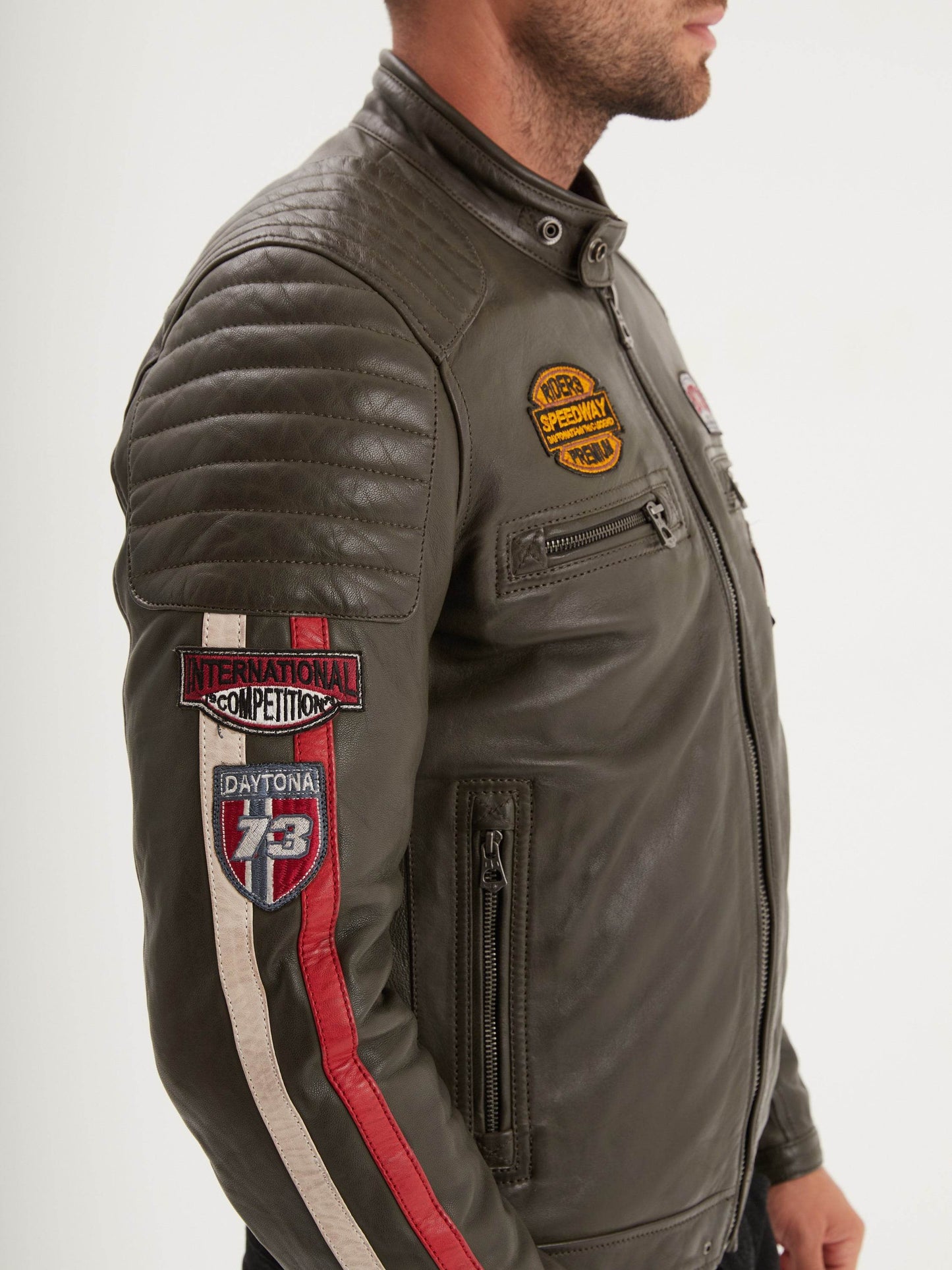 Blouson cuir motard Gasly Sheep Daytona 73 Dark kaki