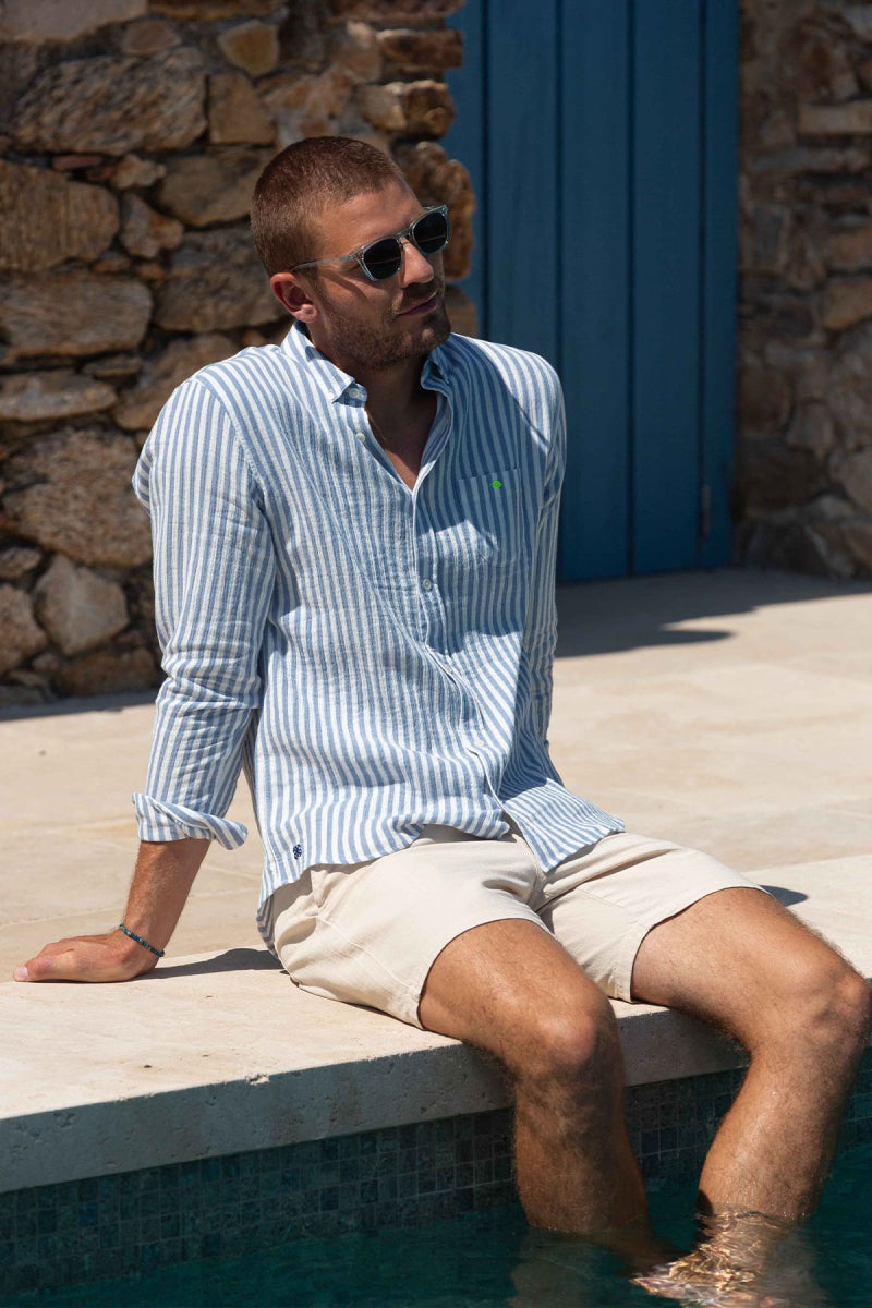 Chemise en gaze de coton Gili's rayé blanc / bleu