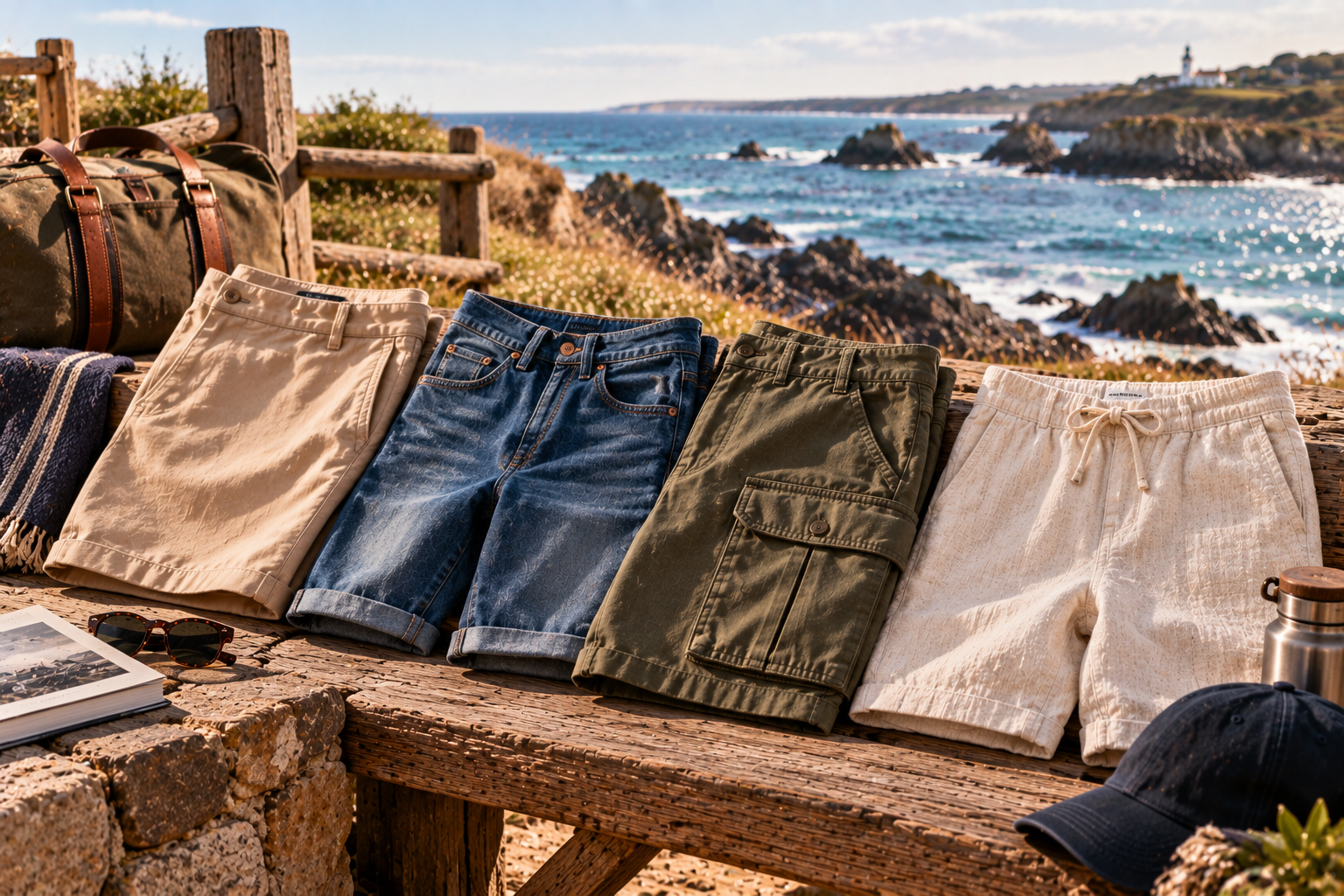 Sélection de shorts et bermudas homme chino, cargo, jean et lin sur la côte à Quiberon