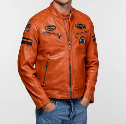 Blouson cuir motard Nieto Daytona 73 Orange