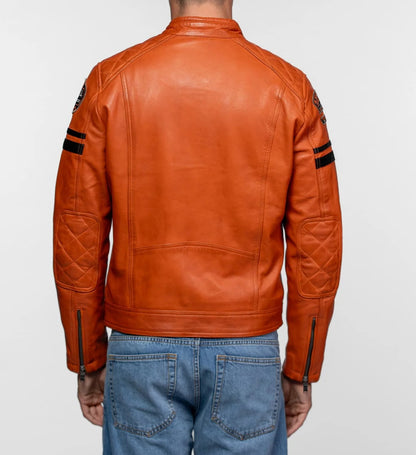 Blouson cuir motard Nieto Daytona 73 Orange