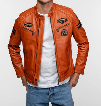 Blouson cuir motard Nieto Daytona 73 Orange