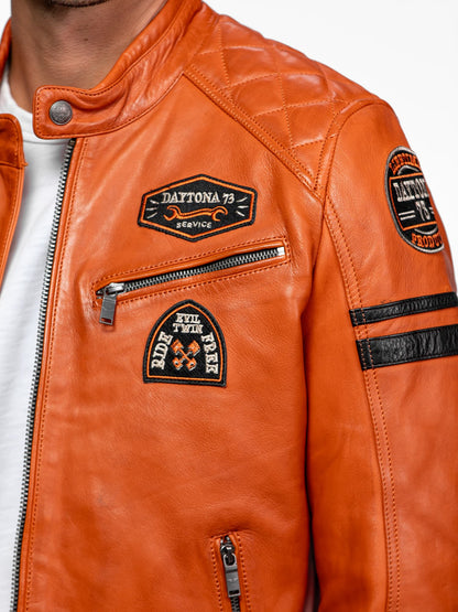 Blouson cuir motard Nieto Daytona 73 Orange