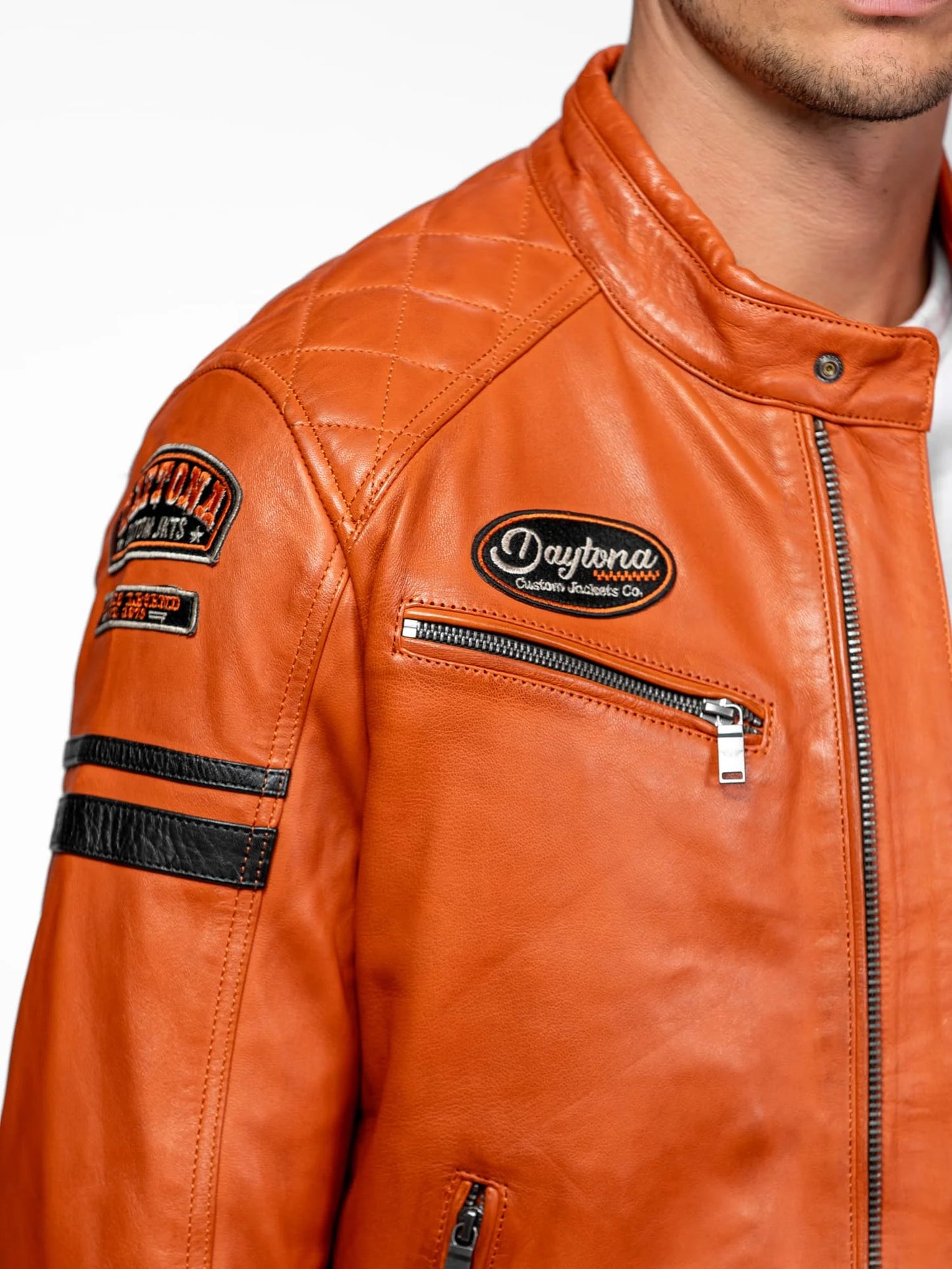 Blouson cuir motard Nieto Daytona 73 Orange