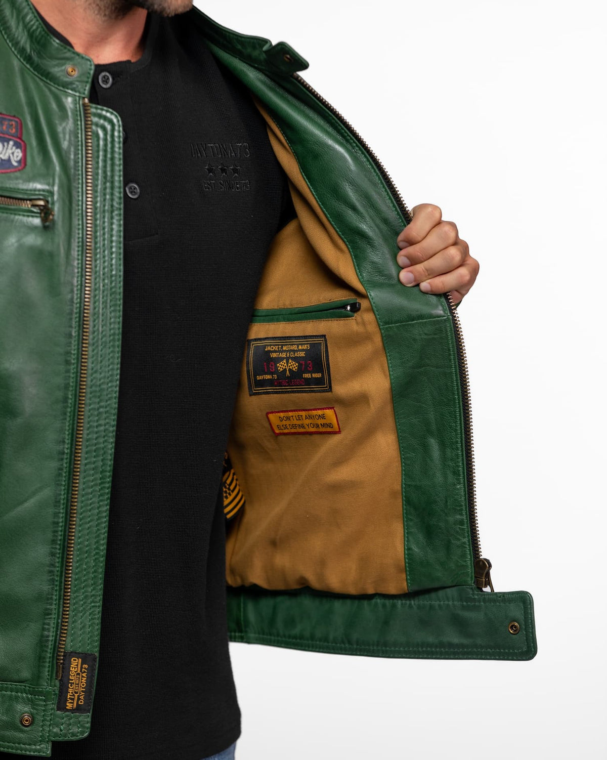 TORMO – Blouson motard en cuir vert | Daytona 73