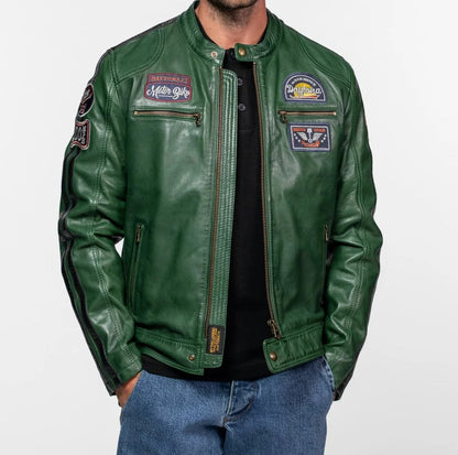 TORMO – Blouson motard en cuir vert | Daytona 73