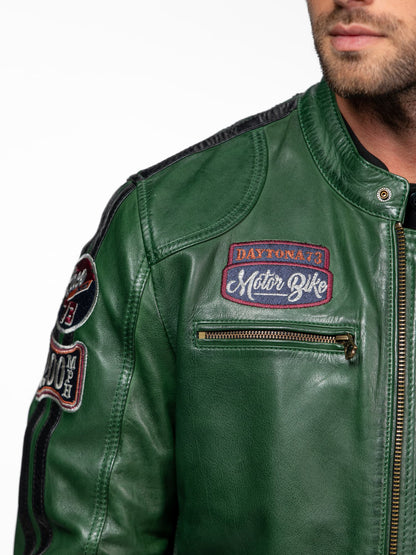Blouson cuir motard Tormo Sheep  Daytona 73 Vert