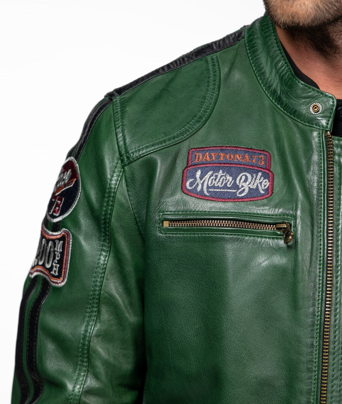 TORMO – Blouson motard en cuir vert | Daytona 73