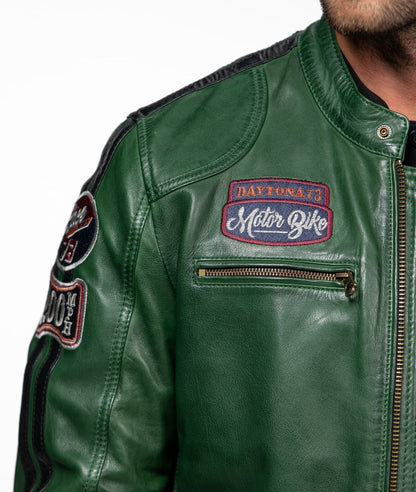 TORMO – Blouson motard en cuir vert | Daytona 73
