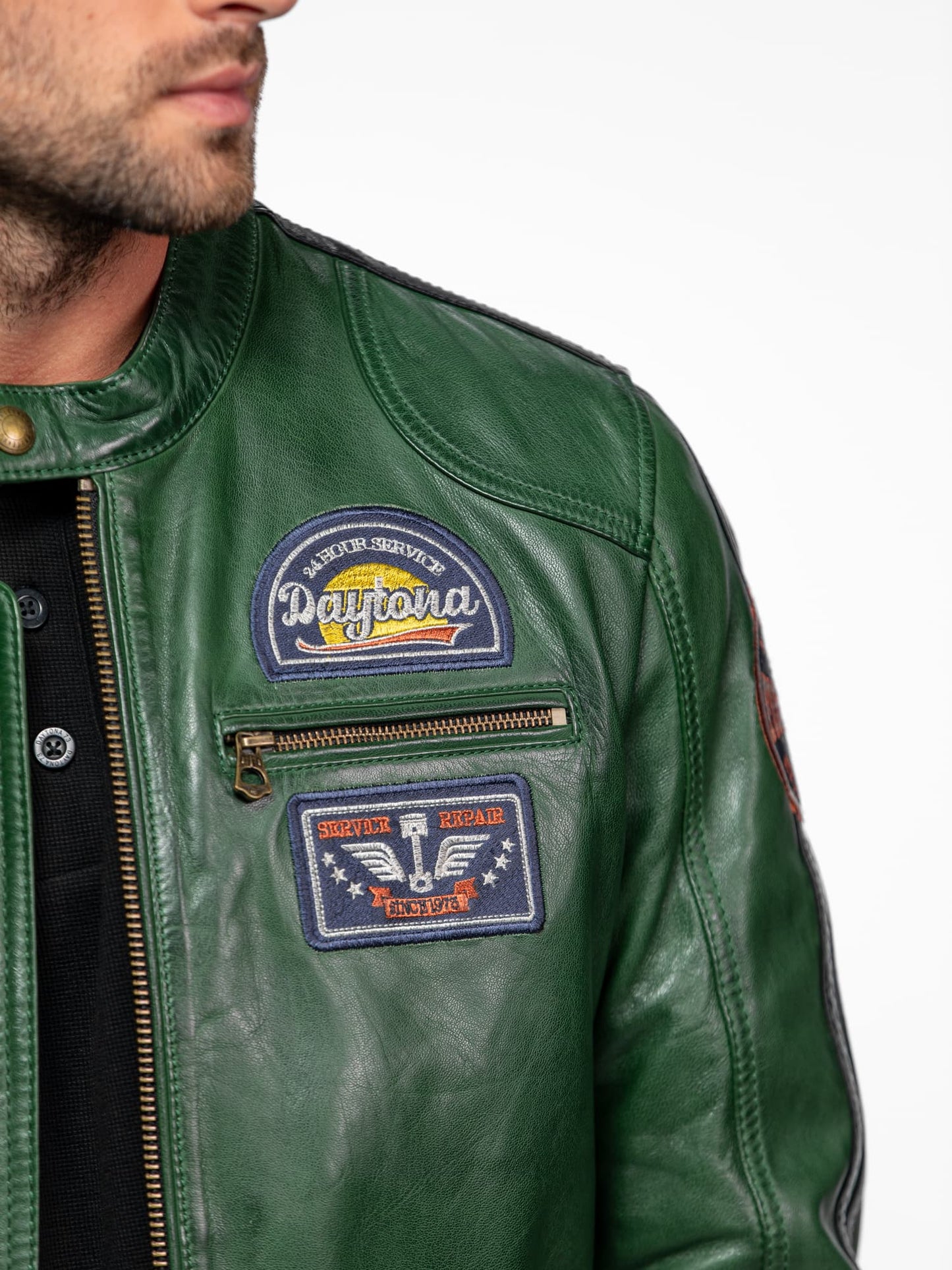 Blouson cuir motard Tormo Sheep  Daytona 73 Vert
