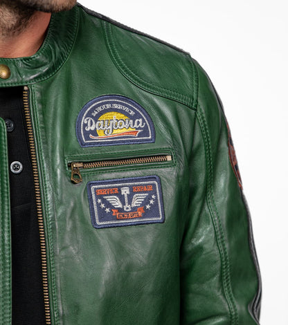 TORMO – Blouson motard en cuir vert | Daytona 73