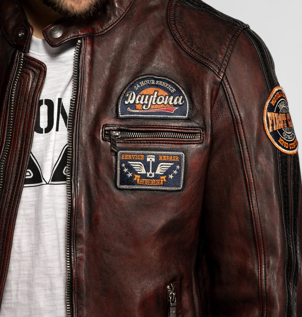 Aniak – Blouson moto vintage en cuir de mouton | Daytona 73