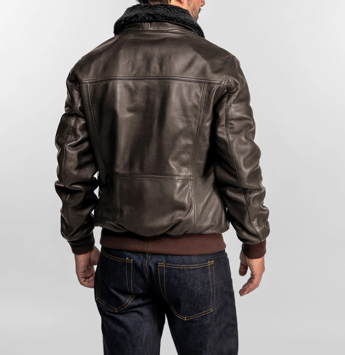 Blouson Aviateur en Cuir de Mouton Marron – Homme