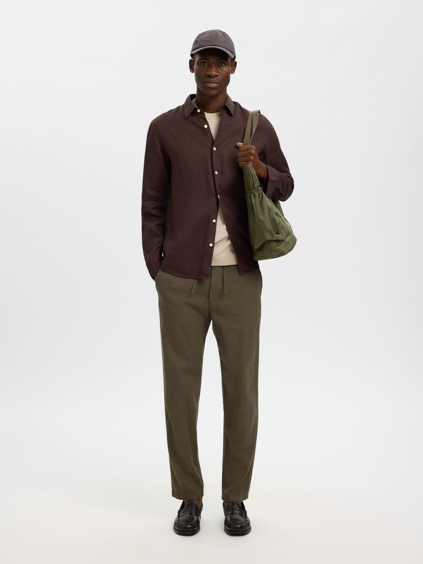 pantalon Brody en lin mélangé Selected Dark Kaki
