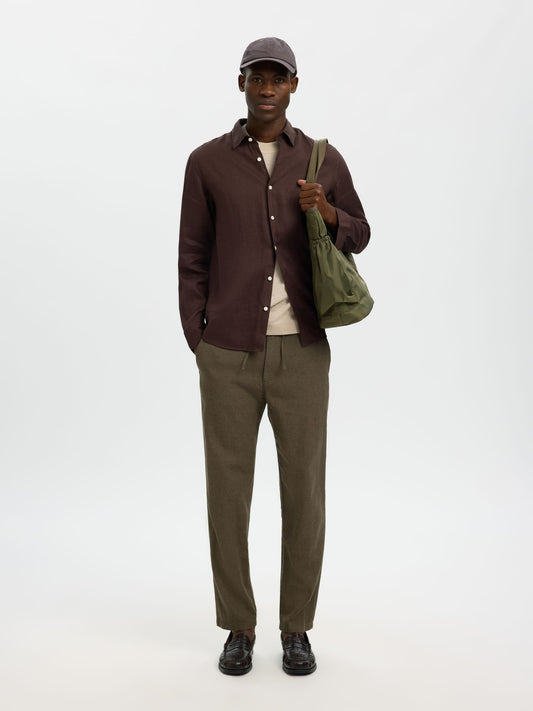 pantalon Brody en lin mélangé Selected Dark Kaki