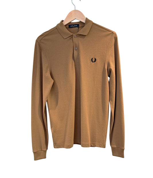 Polo manche longue Fred Perry caramel col uni