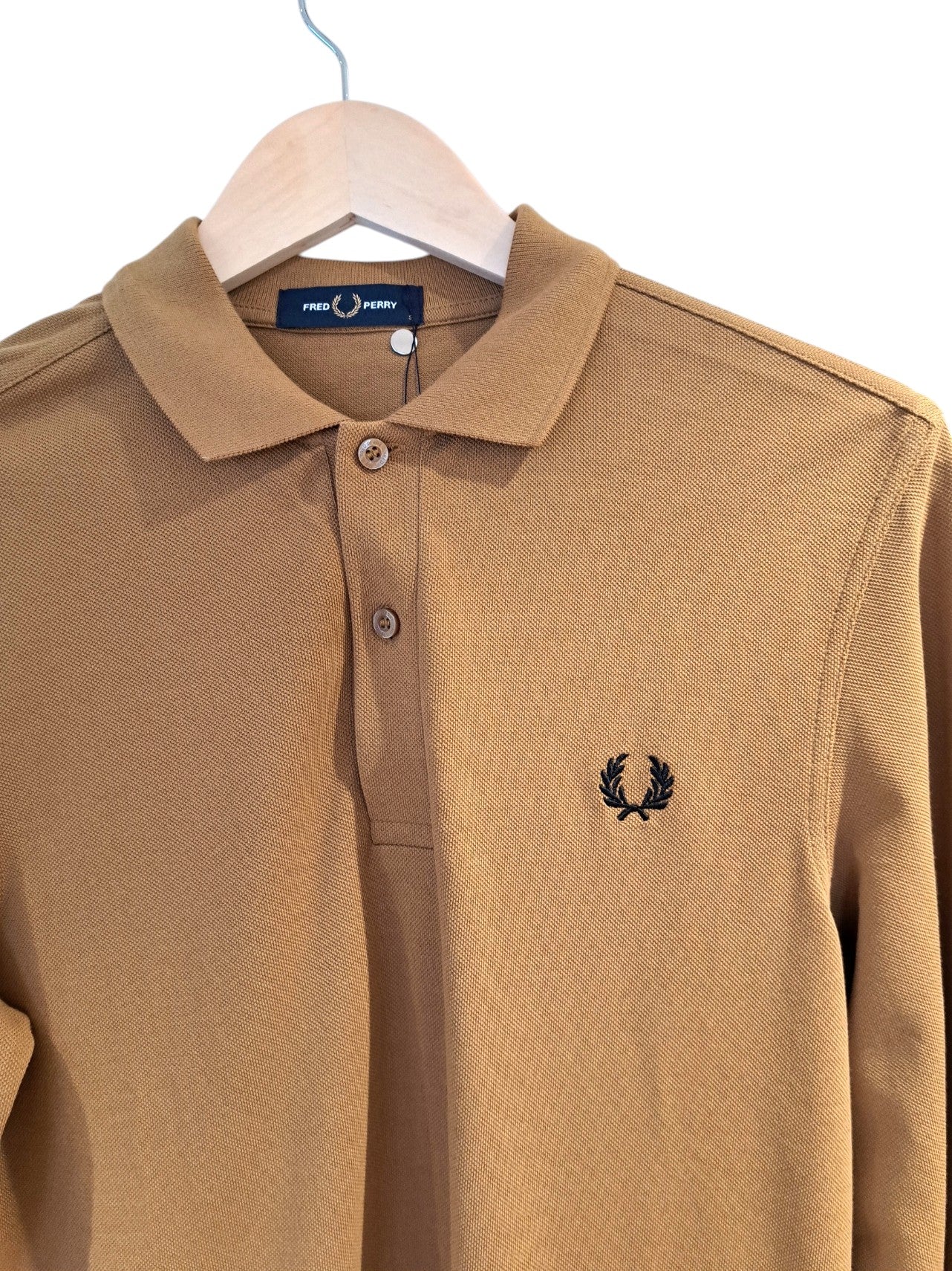 Polo manche longue Fred Perry caramel col uni