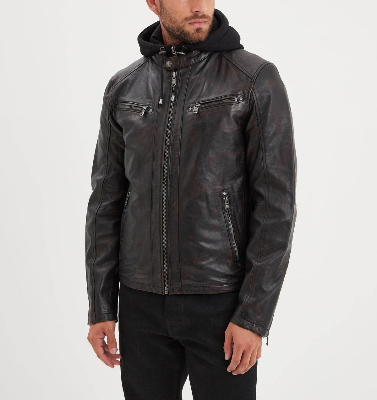WINSTONER – Blouson en cuir vieilli à capuche | Daytona 73