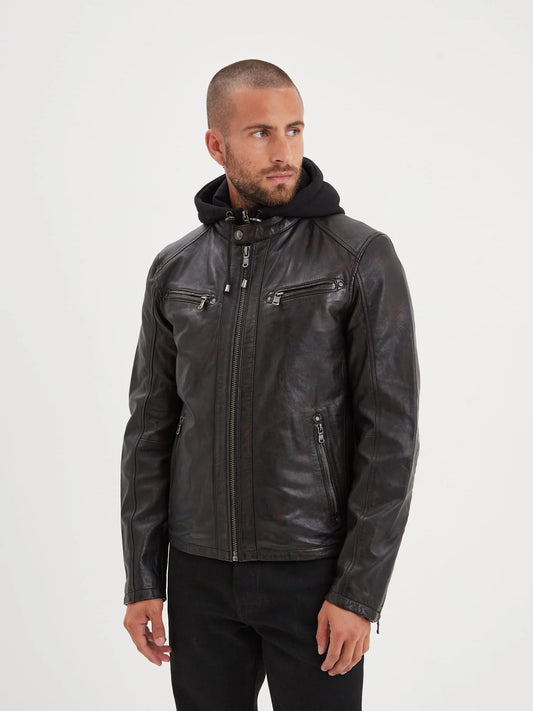Blouson cuir Winstoner - Blouson a capuche cuir