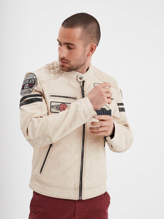 WALKOR - BLOUSON CUIR MOTARD blanc