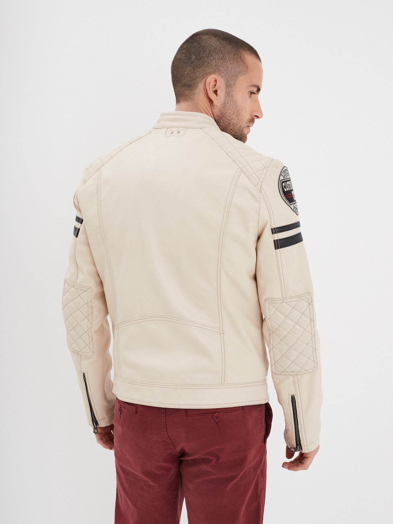 WALKOR - BLOUSON CUIR MOTARD blanc