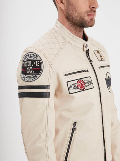 WALKOR - BLOUSON CUIR MOTARD blanc
