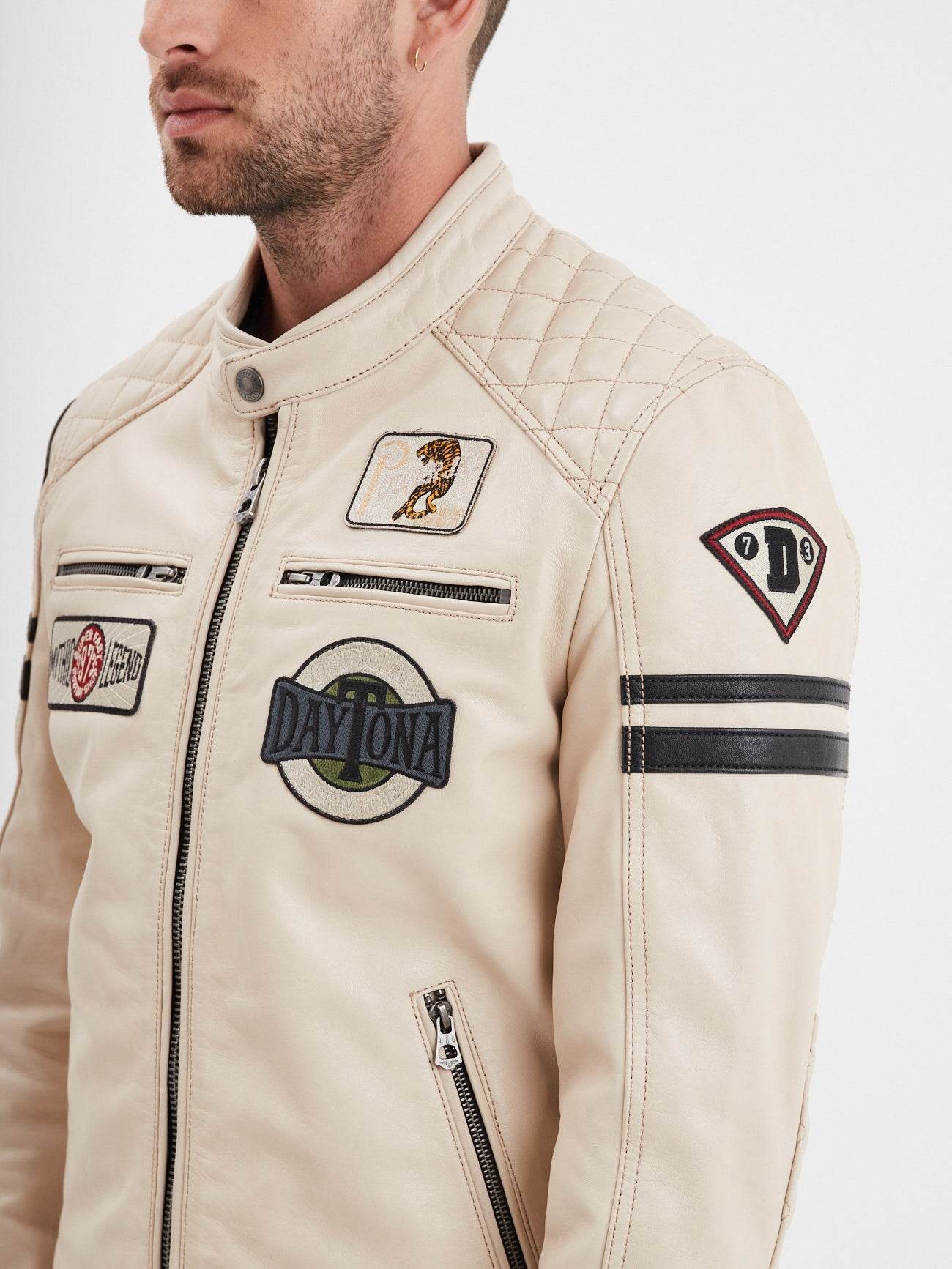 WALKOR - BLOUSON CUIR MOTARD blanc