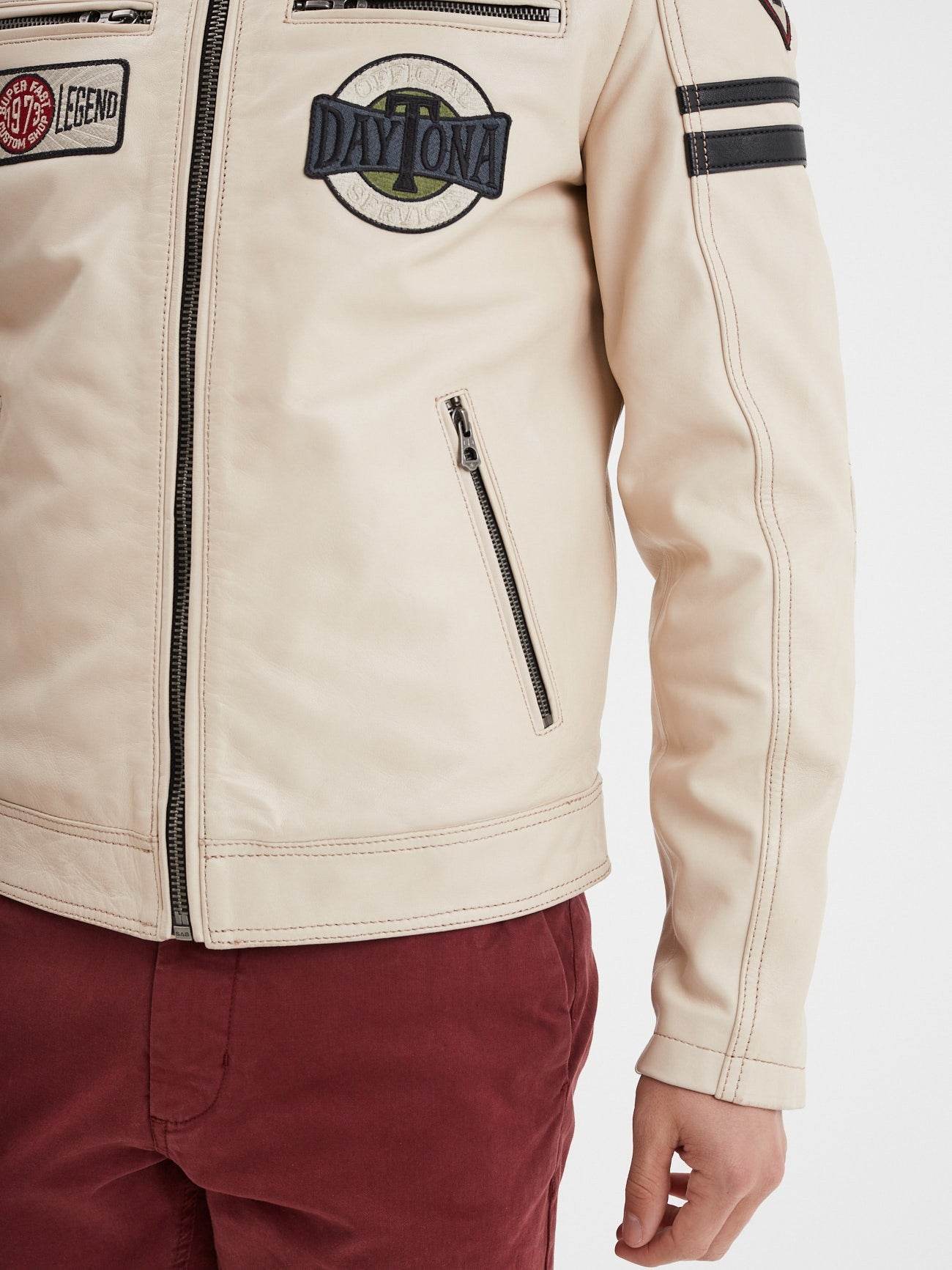 WALKOR - BLOUSON CUIR MOTARD blanc