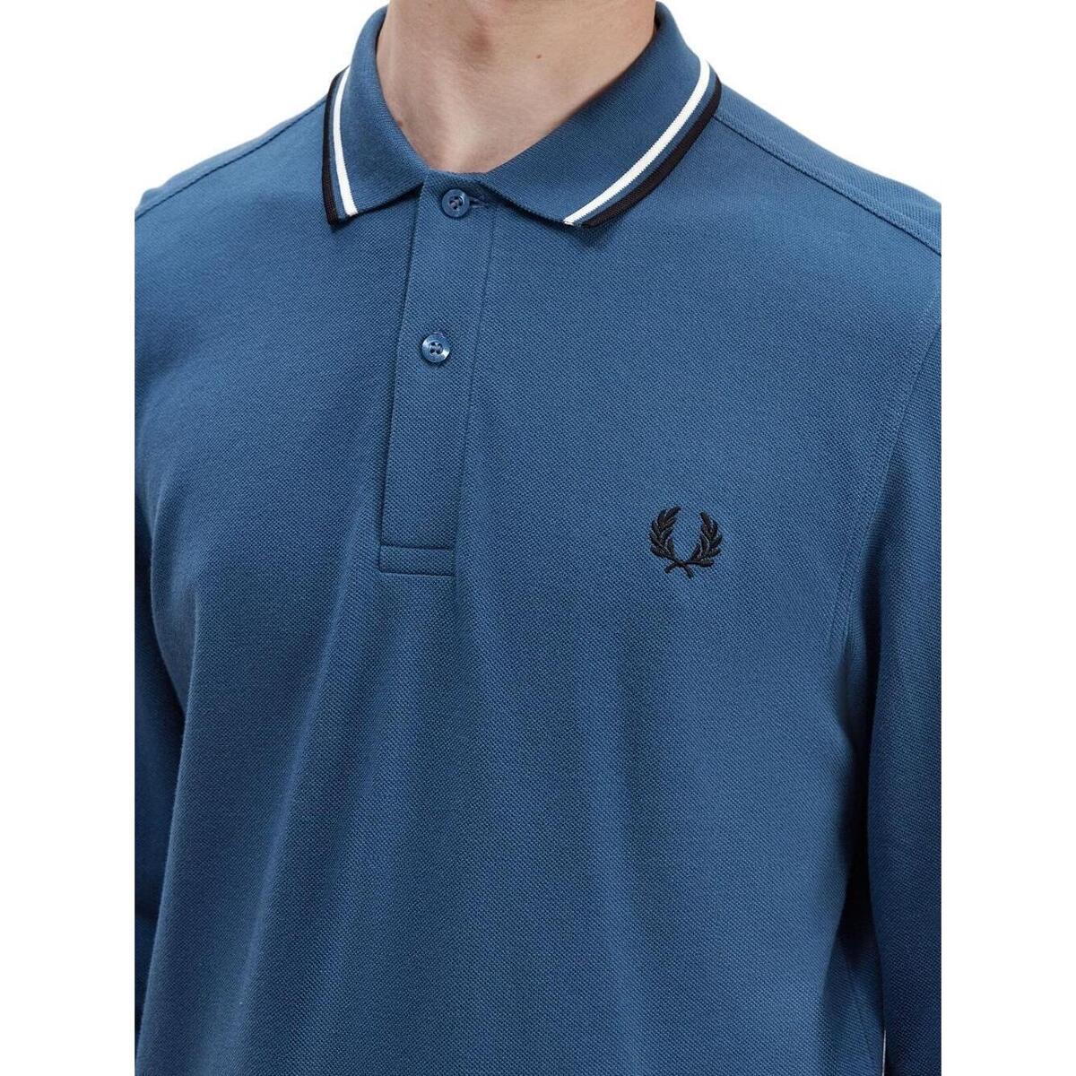 Polo manche longue Fred Perry midnight blue col rayé