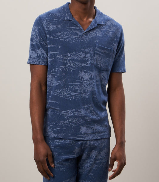 Polo en éponge imprimé Hawaïi bleu cobalt