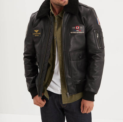 Blouson en cuir Aéronautique Navale – Aéro-Design Collection