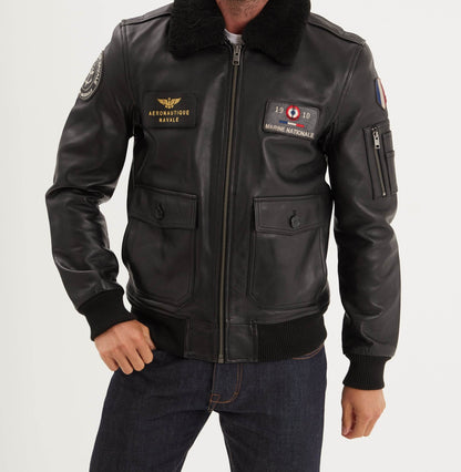 Blouson en cuir Aéronautique Navale – Aéro-Design Collection