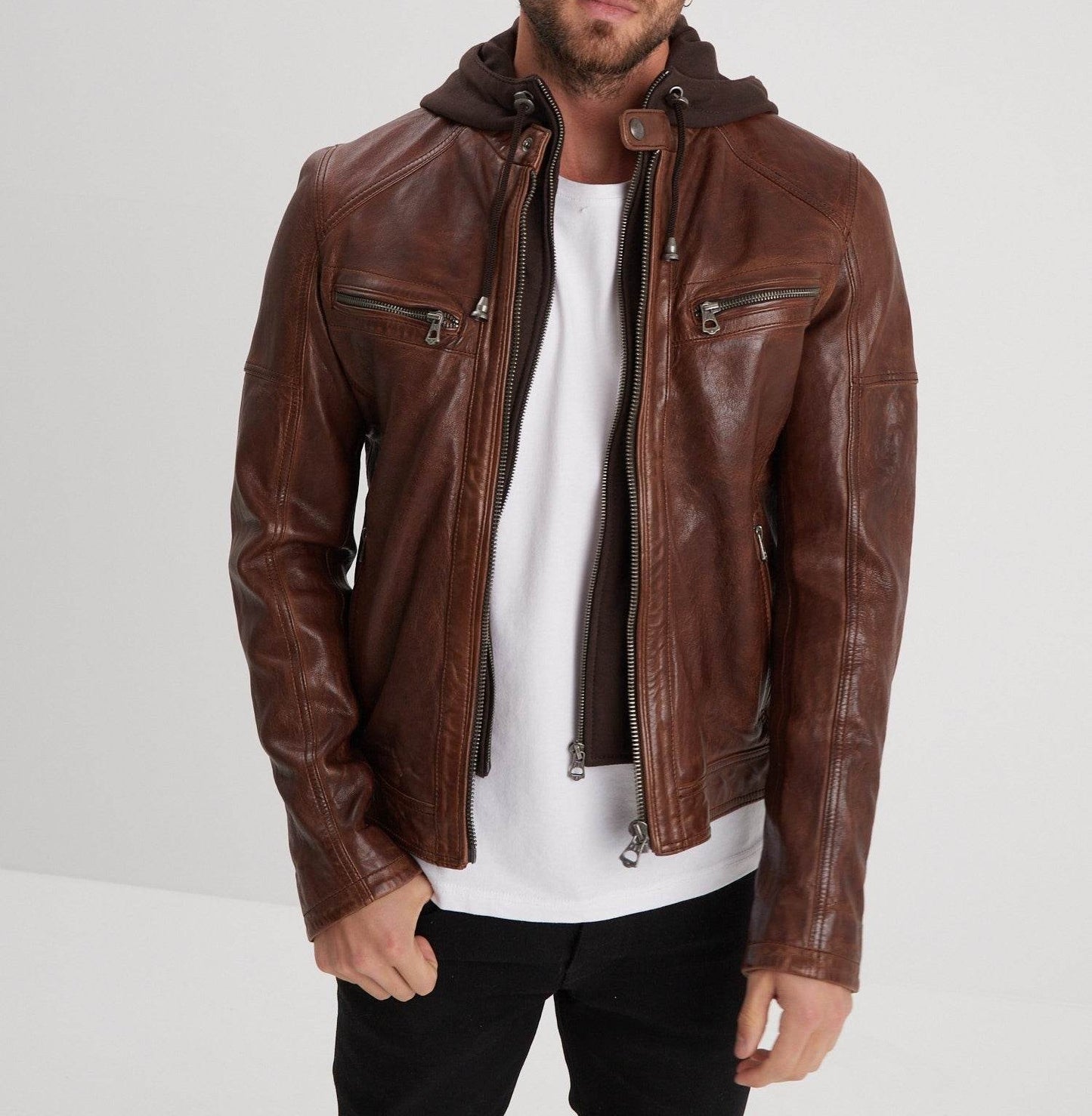 Blouson Bishop en cuir vintage – Marron