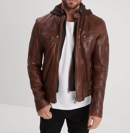 Blouson Bishop en cuir vintage – Marron