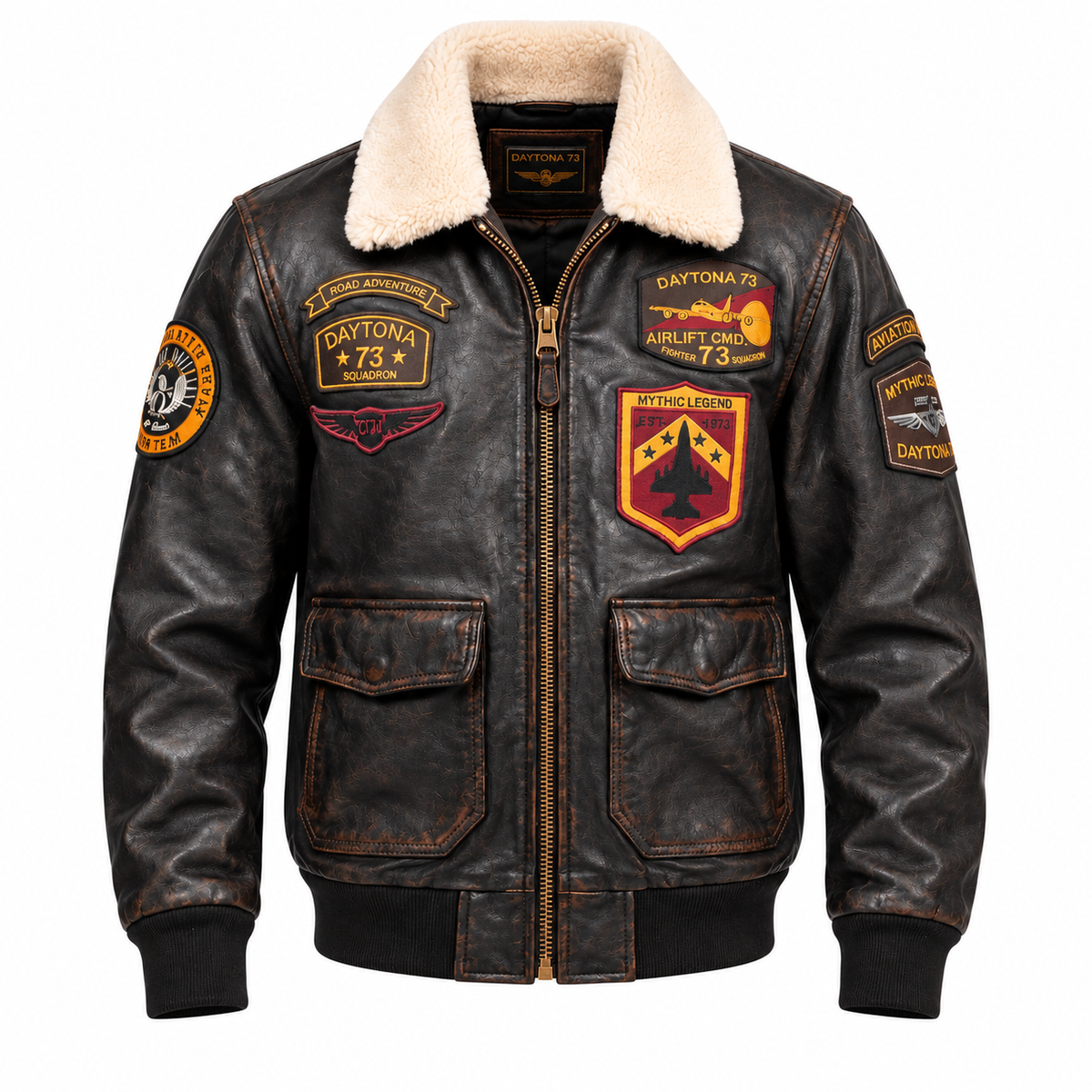 DAYTONA 73 – MOCK | Blouson aviateur en cuir d'agneau vieilli noir
