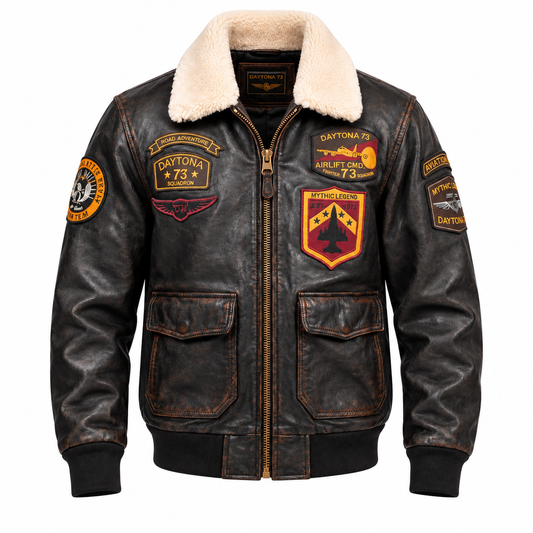 DAYTONA 73 – MOCK | Blouson aviateur en cuir d'agneau vieilli noir