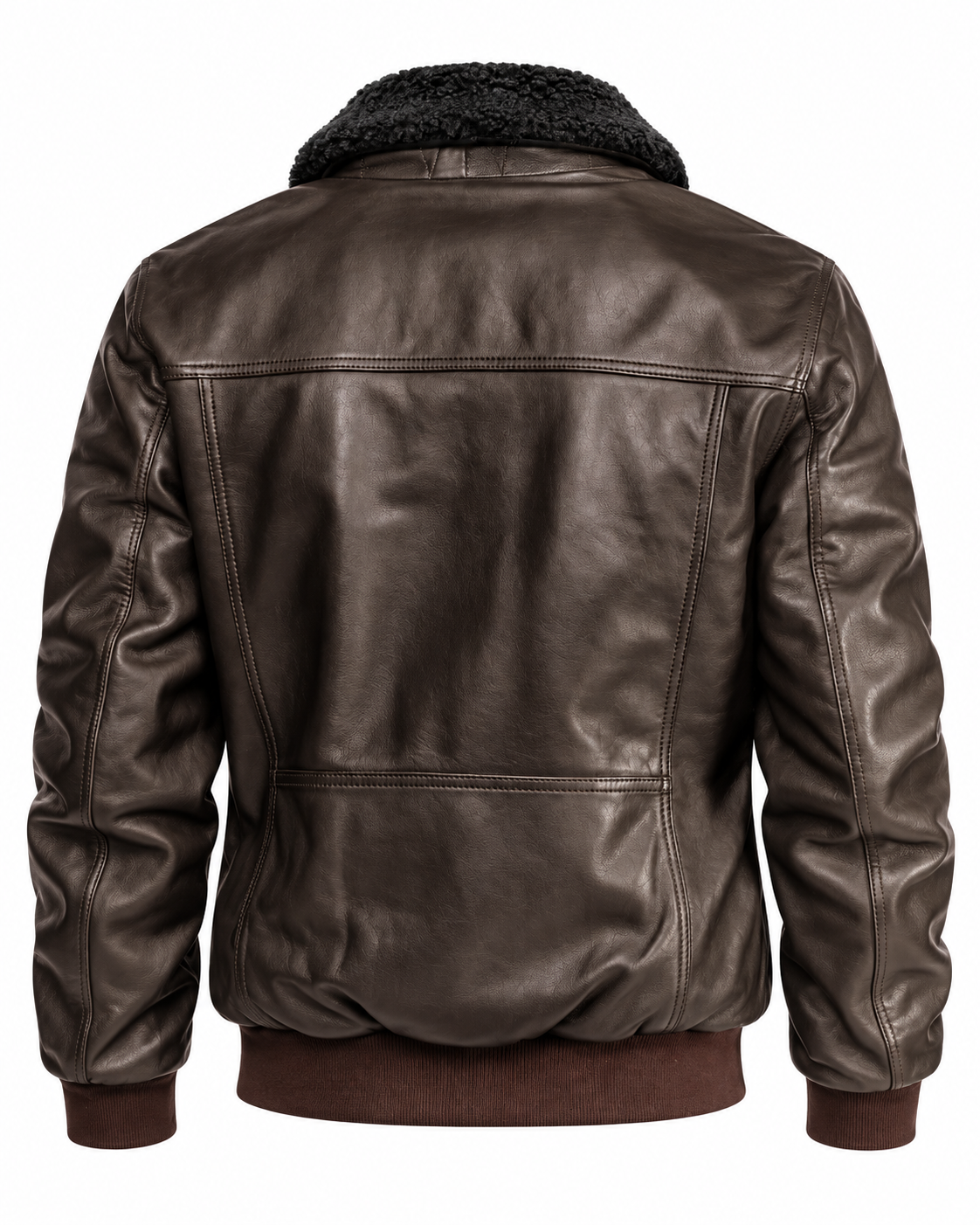 Blouson aviateur homme marron en cuir de mouton vue de dos