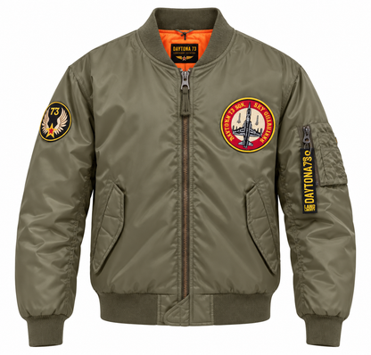 Bomber aviateur Mendes Daytona 73 kaki en nylon, vue de face sur fond blanc
