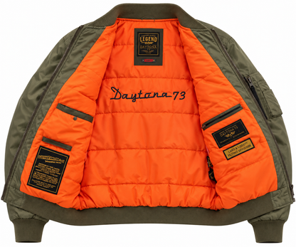 Doublure orange matelassée du bomber Mendes Daytona 73 avec poches intérieures