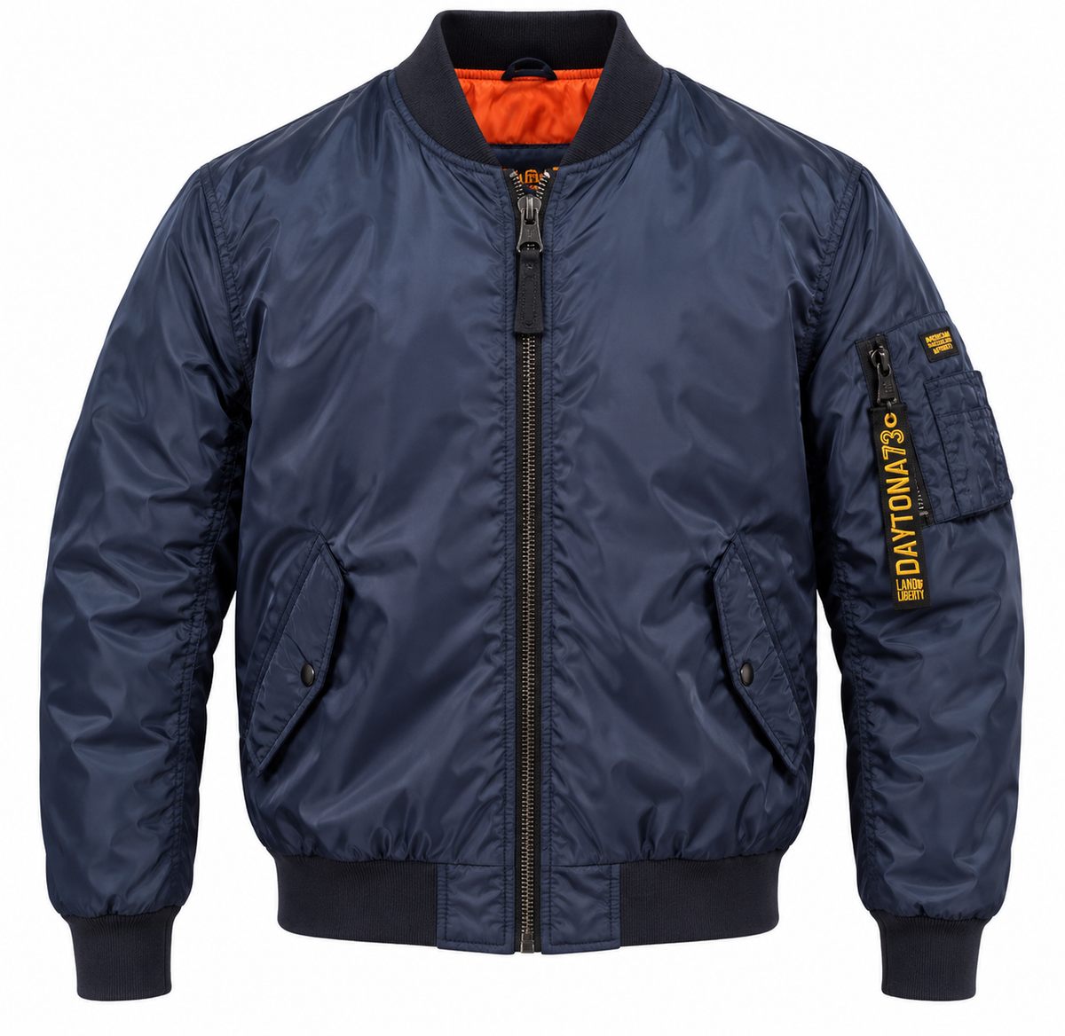 Bomber ARES Daytona 73 bleu marine en nylon, vue de face sur fond blanc