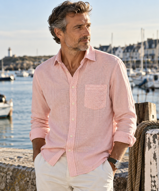 Chemise Hartford en lin rayé rose